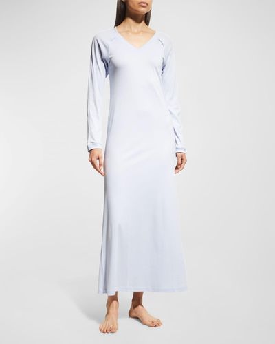 Hanro Pure Essence Long-Sleeve Nightgown - Blue