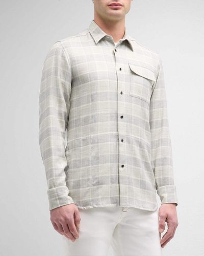 Kiton Plaid Snap-Front Overshirt - Gray