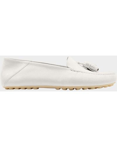 Loro Piana Leather Tassel Moccasin Driver Loafers - Natural