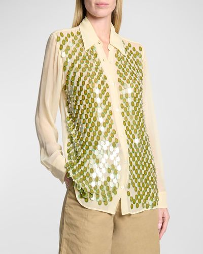 Dries Van Noten Chowy Embellished Button-Front Shirt - Yellow