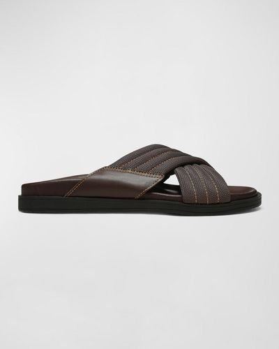 Donald J Pliner Mateo Leather-Nylon Crisscross Slide Sandals - Brown