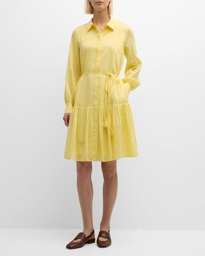 Kobi Halperin Viola Pleated Cotton-Silk Midi Shirtdress - Yellow