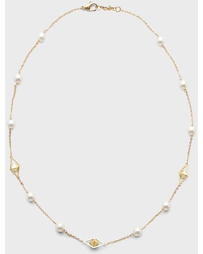 Pearls By Shari 18k Yellow Gold 7mm White Akoya 10-pearl And 3-cube Necklace, 18"l - Natural