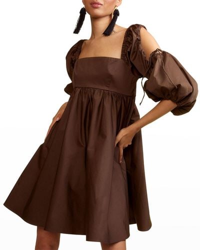 Cynthia Rowley Square-neck Cold-shoulder Mini Dress - Brown