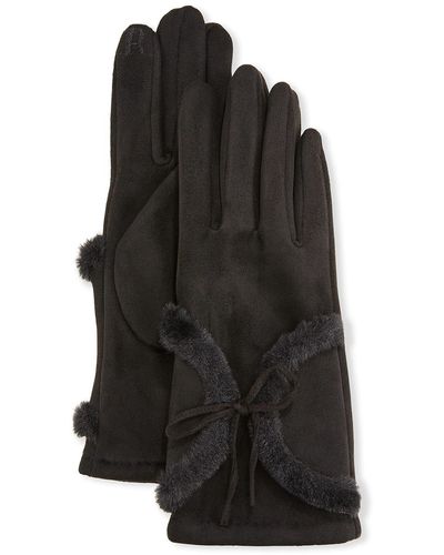 Pia Rossini Kora Faux Suede Gloves With Faux Fur - Black