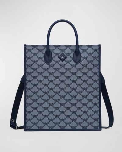 MCM Lauretos Monogram Fabric Tote Bag - Blue