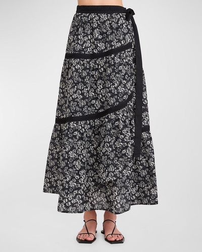 Merlette Floral-print Pleated-trim A-line Maxi Skirt - Multicolor