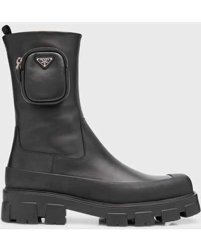 Prada Monolith Chelsea Boot With Pouch - Black