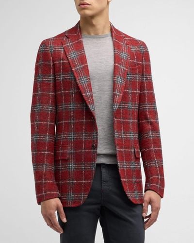 Isaia Boucle Plaid Sport Coat - Red