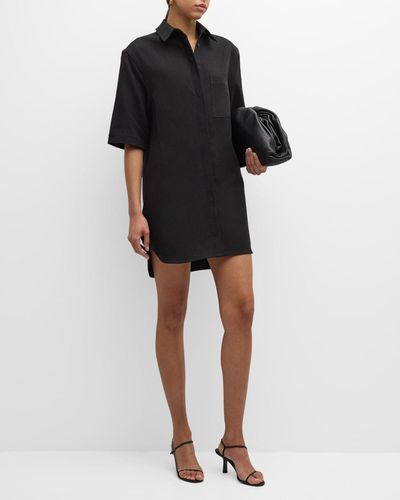Loulou Studio Basava Short-Sleeve Mini Shirtdress - Black