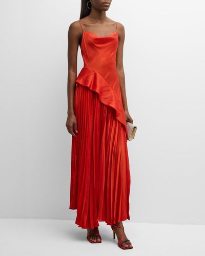 Acler Osullivan Sleeveless Ruffle Pleated Maxi Dress - Red