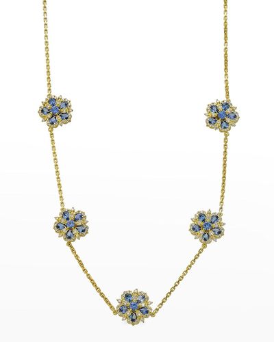 Tanya Farah Yellow Gold Jasmine Bloom Ceylon Sapphire And White Diamond Necklace - Metallic