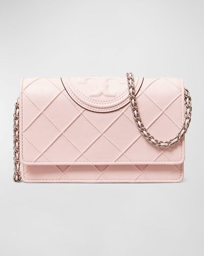 Tory Burch Fleming Woven Chain Wallet Shoulder Bag - Pink