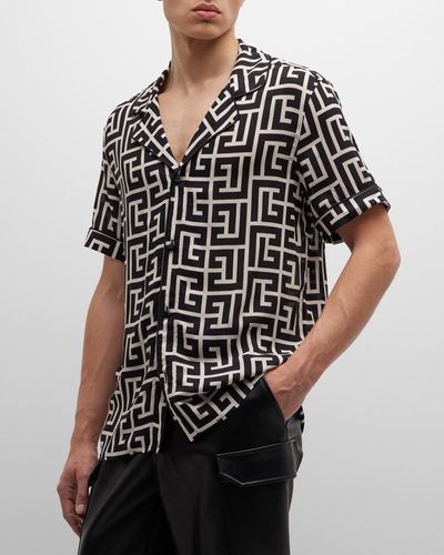 Balmain Macro Monogram Pajama Shirt - Black