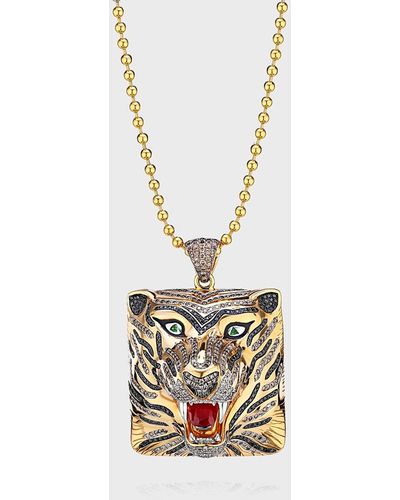 Alexander Laut 18k Diamond Tiger Pendant With Sapphires And Tsavorite - White