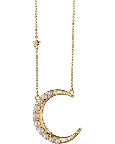 Monica Rich Kosann 18k Yellow Gold Large Pearl Crescent Moon Necklace With Diamonds - White