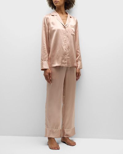 Neiman Marcus Long Silk Charmeuse Pajama Set - Multicolor
