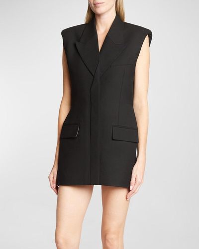 Victoria Beckham Strong-Shoulder Sleeveless Tailored Mini Dress - Black