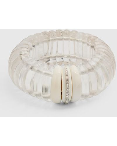 Sanalitro 18k White Gold Expandable Spicchio Bracelet With Rock Crystals, White Agate And Diamonds - Natural