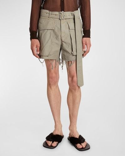Dries Van Noten Pez Belted Cargo Shorts - Natural