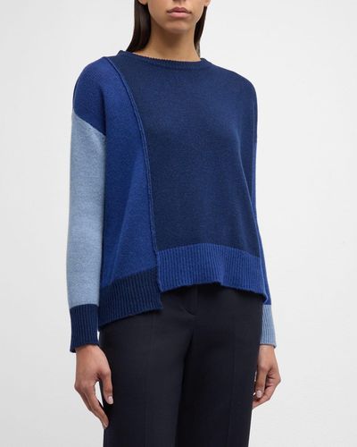 Marni Patchwork Cashmere Crewneck Sweater - Blue