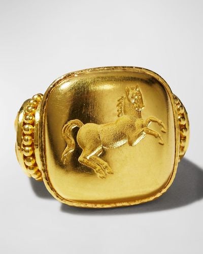 Elizabeth Locke 19k Yellow Gold 19x19 Gold Rearing Horse Ring Size 6.5 - Metallic
