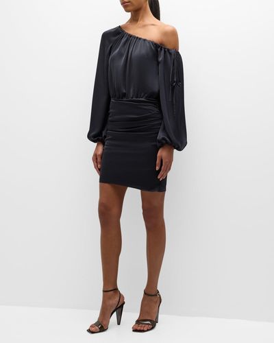 Ramy Brook Louisa One-Shoulder Satin Mini Dress - Black