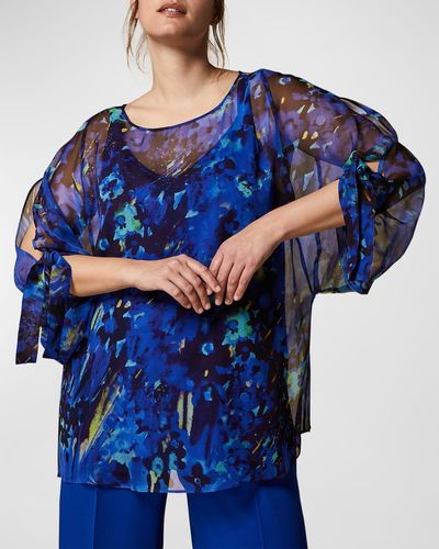 Marina Rinaldi Plus Size Uvina Printed Split-Sleeve Blouse - Blue