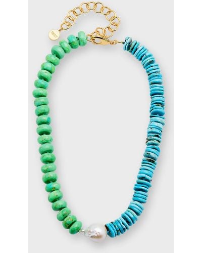Nest Colorblock Necklace With Baroque Pearl - Blue