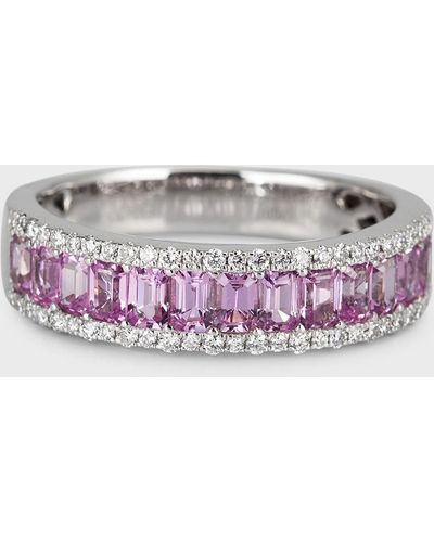 David Kord 18k White Gold Ring With Pink Sapphires And Diamonds, Size 6.5 - Multicolor