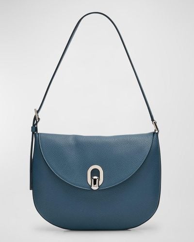SAVETTE Tondo Small Grain Leather Hobo Bag - Blue