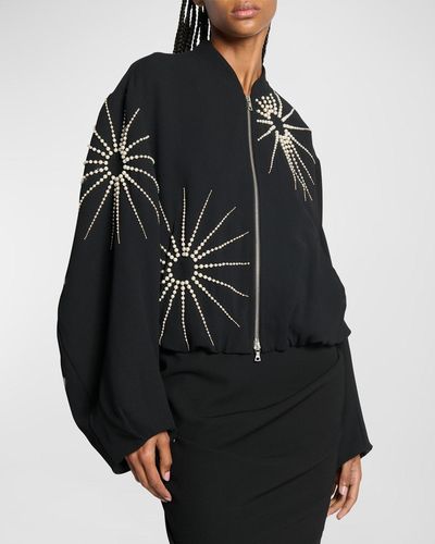 Dries Van Noten Vario Starburst Embroidered Bomber Jacket - Black