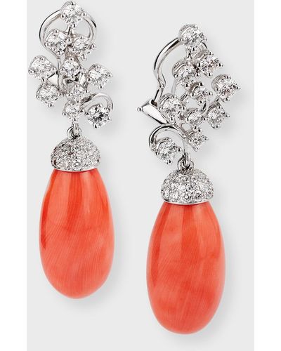 Assael Angel Skin Coral Diamond Drop Earrings - Red
