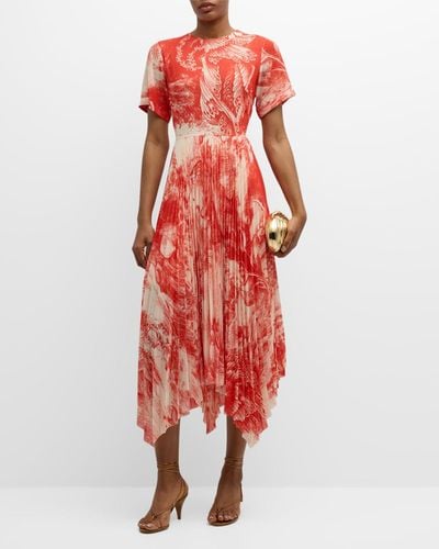 Jason Wu Oceanscape Printed Midi Dress With Handkerchief Hem - Red