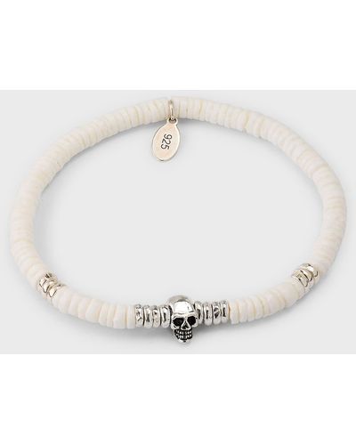 Jan Leslie Shell Beaded Bracelet With Sterling Skull - White