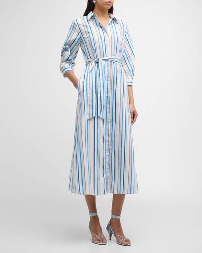 Marella Jutta Striped 3/-Sleeve Midi Shirtdress - Blue