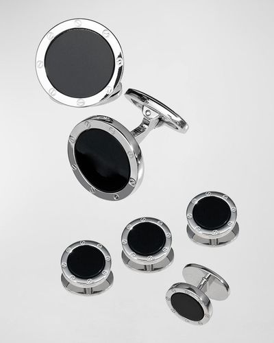 Jan Leslie Round Onyx Cuff Link And Stud Set - White