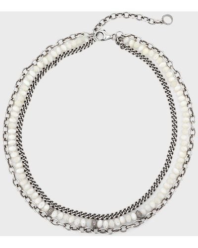 Sheryl Lowe Multi-knot Pearl Chain Necklace With Pave Diamonds - White