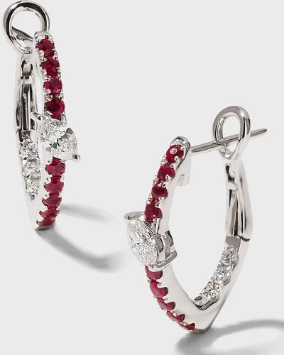 Frederic Sage White Gold Small Slanted Marquise Center Ruby Hoop Earrings - Metallic