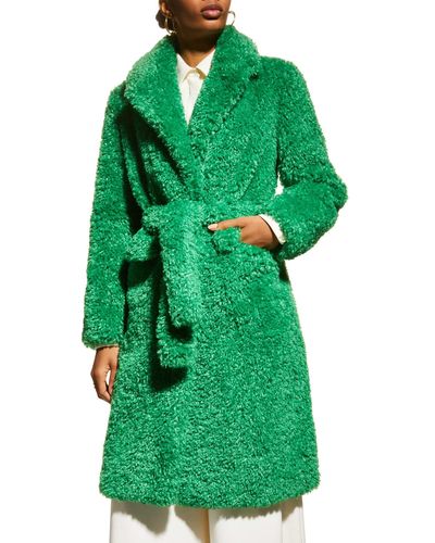 Pinko Corinne Belted Faux-fur Coat - Green