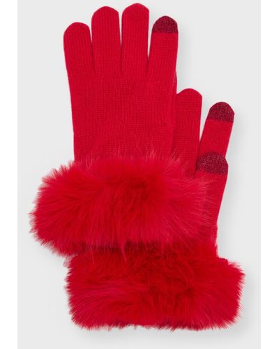 Sofiacashmere Touchscreen Cashmere & Faux Fur Gloves - Red