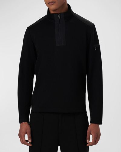 Bugatchi Quarter-zip Heathered Sweater - Black