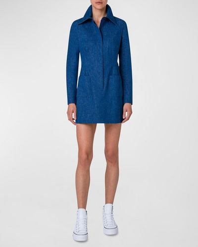 Akris Front-Zip Denim Tunic Mini Dress - Blue