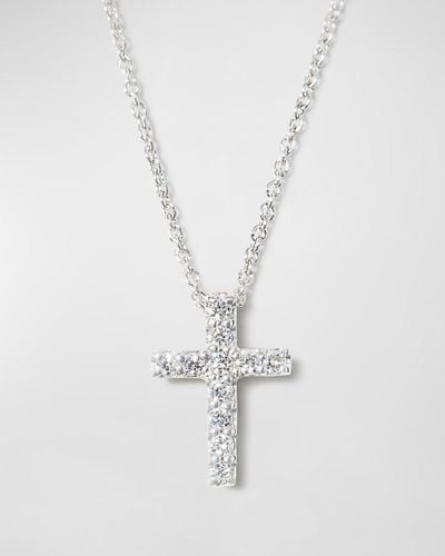 Roberto Coin 18k Small Diamond Cross Pendant Necklace - White