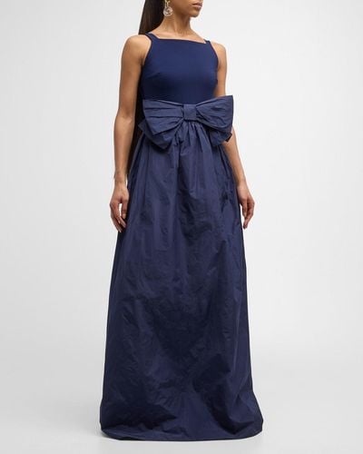 La Petite Robe Di Chiara Boni Sleeveless Bow-Embellished Square-Neck Gown - Blue