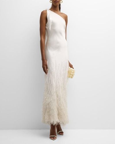 Cult Gaia Gheta One-Shoulder Feather & Silk Gown - White