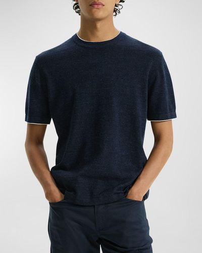 Theory Kolben Linen-Blend T-Shirt - Blue