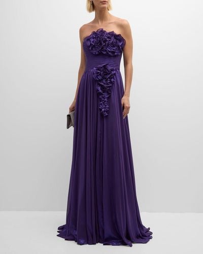 Jovani Strapless Flower-Embellished Gown - Purple