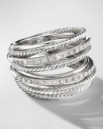 David Yurman Crossover Wide Ring With Diamonds And Silver, 18mm - Gray