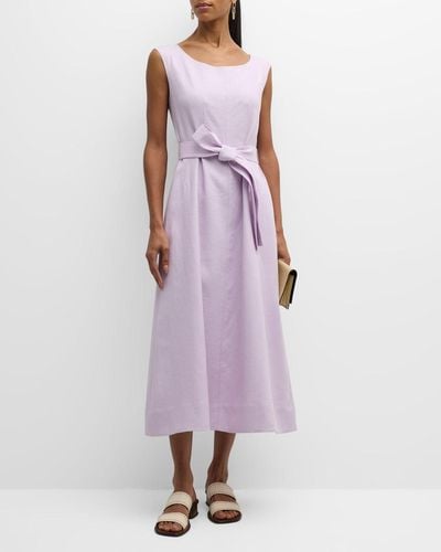 Lafayette 148 New York Sleeveless Belted Linen Midi Dress - Purple